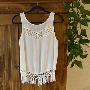Open Back White Fringe Tank Top